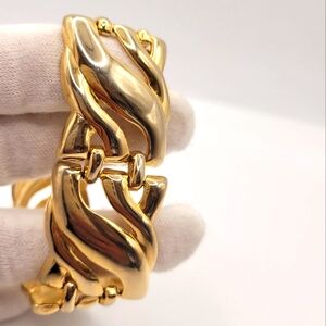 Vintage 1980s 18ct Gold Plated Chunky Decorative Link Bracelet, Thick Wide Gold